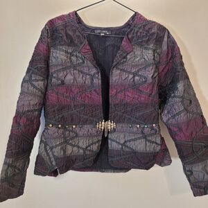 Caty Lesca Textured Embellished Purple Geometric Embroidery Blazer - Size 2